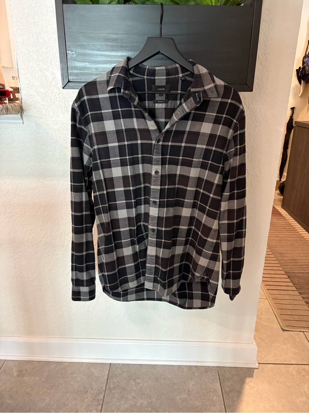 Vince Black and Gray Plaid Button-Down Shirt